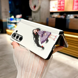 紫衣长发女孩适用三星Galaxy Z Fold5手机壳Z Fold7新款Fold6折叠屏Fold3防摔保护套质感高级感皮纹磁吸