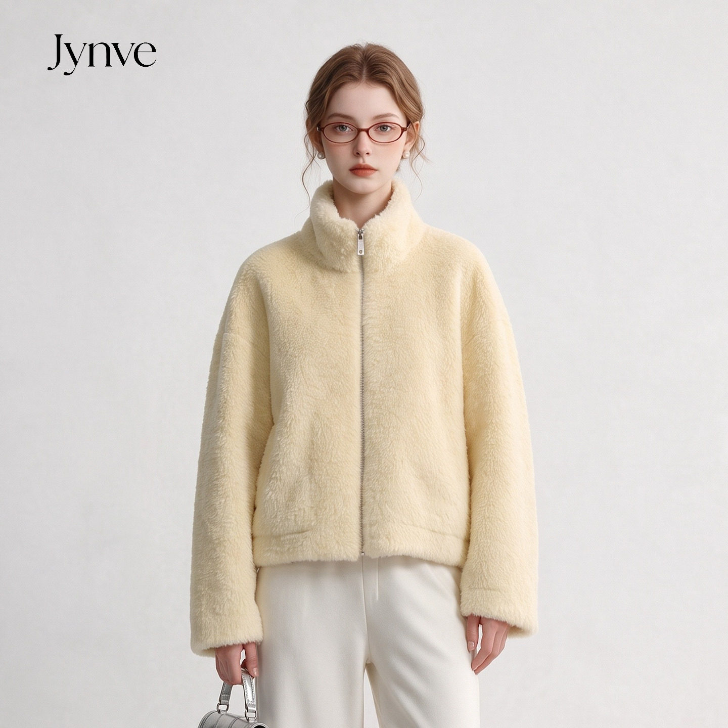 Jynve 奶黄色软糯皮毛一体毛绒外套女2026秋冬立领保暖羊羔毛上衣