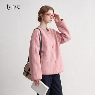 Jynve 樱花粉双面羊绒大衣女2026秋冬新款巨好看贝壳绣羊毛呢外套