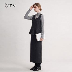 Jynve 复古波点荷叶边毛呢马甲半裙三件套女2026秋冬气质高知套装