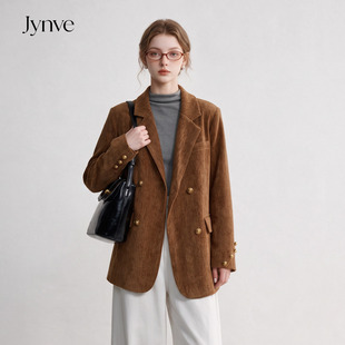 Jynve 焦糖棕90羽绒内胆西装外套女2026秋冬气质高级感灯芯绒西服