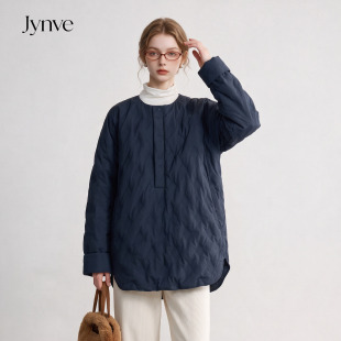Jynve 藏青色套头羽绒服女2026冬季轻暖简约宽松圆领90白鸭绒卫衣