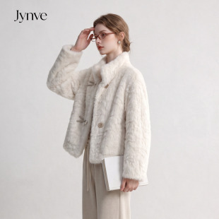 Jynve 白色富家千金仿貂绒皮毛一体外套女2026冬气质漂亮环保皮草