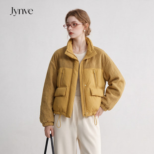Jynve 姜黄色立领短款羽绒服女2026冬季设计感抽绳保暖面包服外套