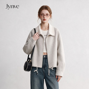 Jynve 针织拼接双面羊绒大衣女短款2026秋冬气质通勤羊毛呢外套