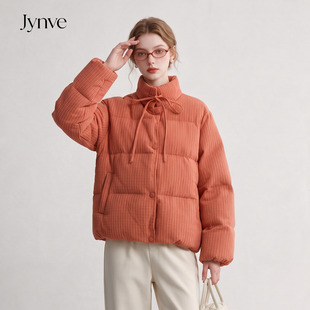 Jynve 橘色巨好看蝴蝶结立领羽绒服女2026冬季韩系短款保暖厚外套