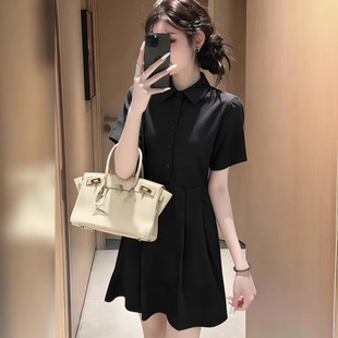 2133法式黑色衬衣连衣裙女夏新款宽松休闲显瘦梨形身材裙子