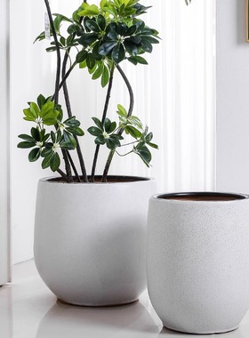 白色花盆陶瓷轻奢高级感家用客厅阳台落地大号大口径绿萝龟背竹