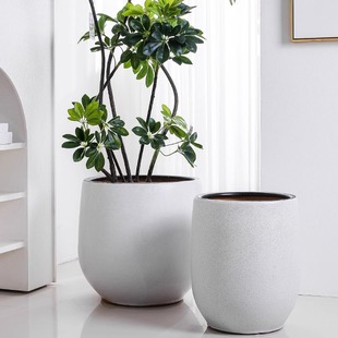 白色花盆陶瓷轻奢高级感家用客厅阳台落地大号大口径绿萝龟背竹