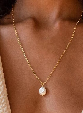 欧美跨境亚马逊爆款异形珍珠吊坠项链女个性时尚百搭高级感锁骨