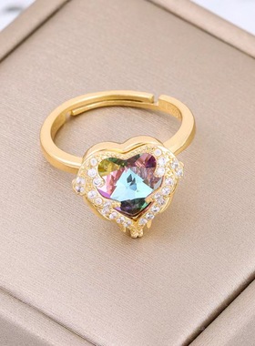 海洋之心戒指女不掉色轻奢时尚百搭高级感爱心ins开口可调节指环