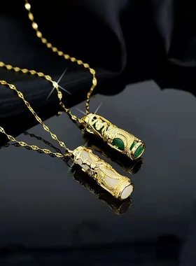 龙凤柱吊坠项链女复古民族风金镶和田玉凤凰情侣款钛钢锁骨链颈链