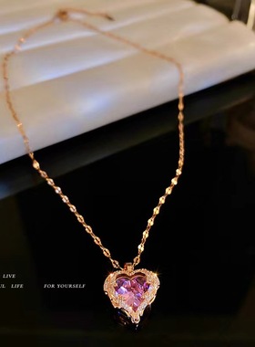 欧美海洋之心项链女ins轻奢微镶爱心水晶吊坠钛钢锁骨链百搭颈链
