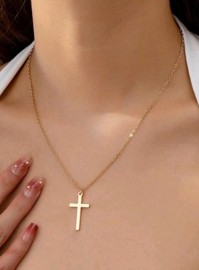 跨境亚马逊爆款十字架吊坠项链女时尚百搭高级感锁骨链简约风颈链