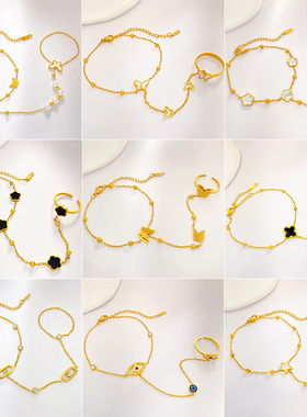 通体钛钢时尚欧美风个性新款戒指拉背式手链轻奢满钻时尚跨境爆款