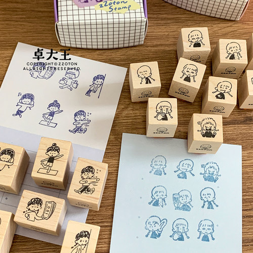 卓大王木制印章阿卓表情动作枫木手帐盖章累外卖钱无力偷听干杯ys