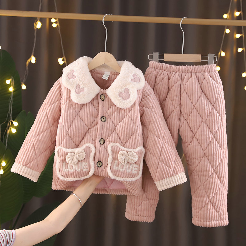 冬季儿童睡衣三层加厚小童保暖