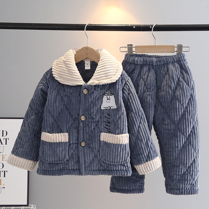 儿童条纹法兰绒三层加厚夹棉睡衣套装男女童中大童时尚保暖家居服,童装/婴儿装/亲子装,家居服套装,淘宝优惠券,粉丝福利购,淘宝优惠卷