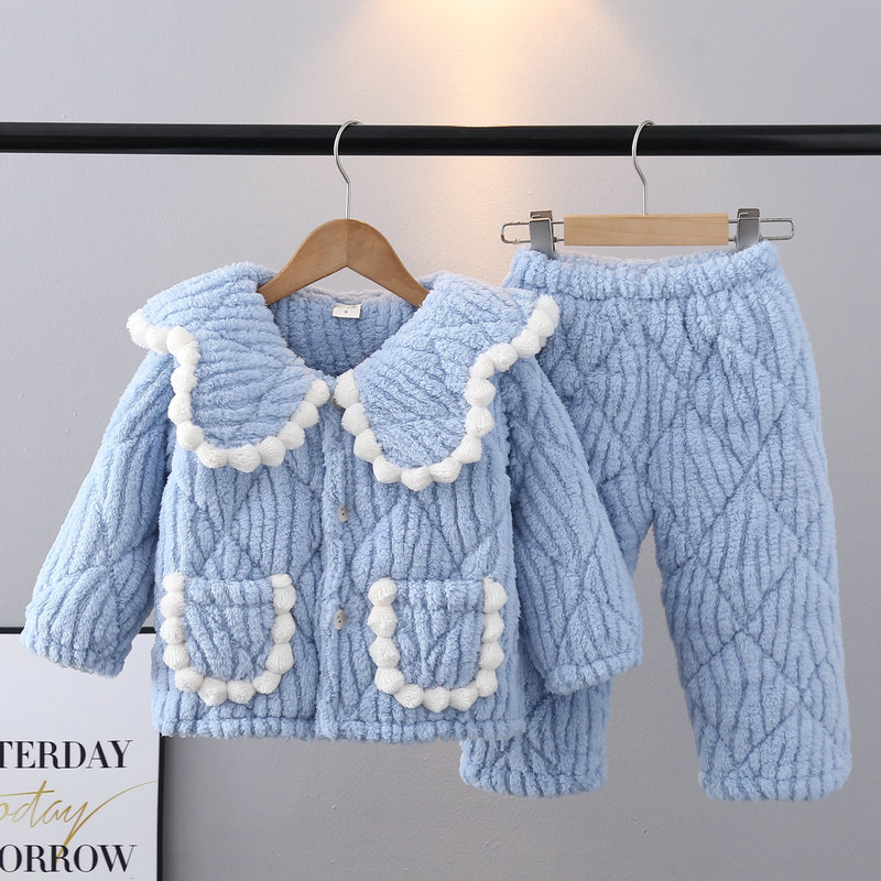 冬季女童保暖夹棉家居服套装