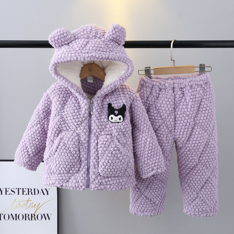 聚酯纤维玫瑰绒冬季卡通儿童睡衣