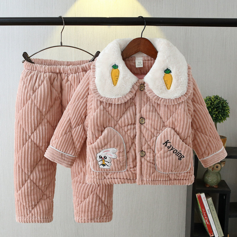 冬季新款儿童睡衣三层加厚夹棉条纹法兰绒女童孩子宝宝保暖家居服,童装/婴儿装/亲子装,家居服套装,淘宝优惠券,粉丝福利购,淘宝优惠卷