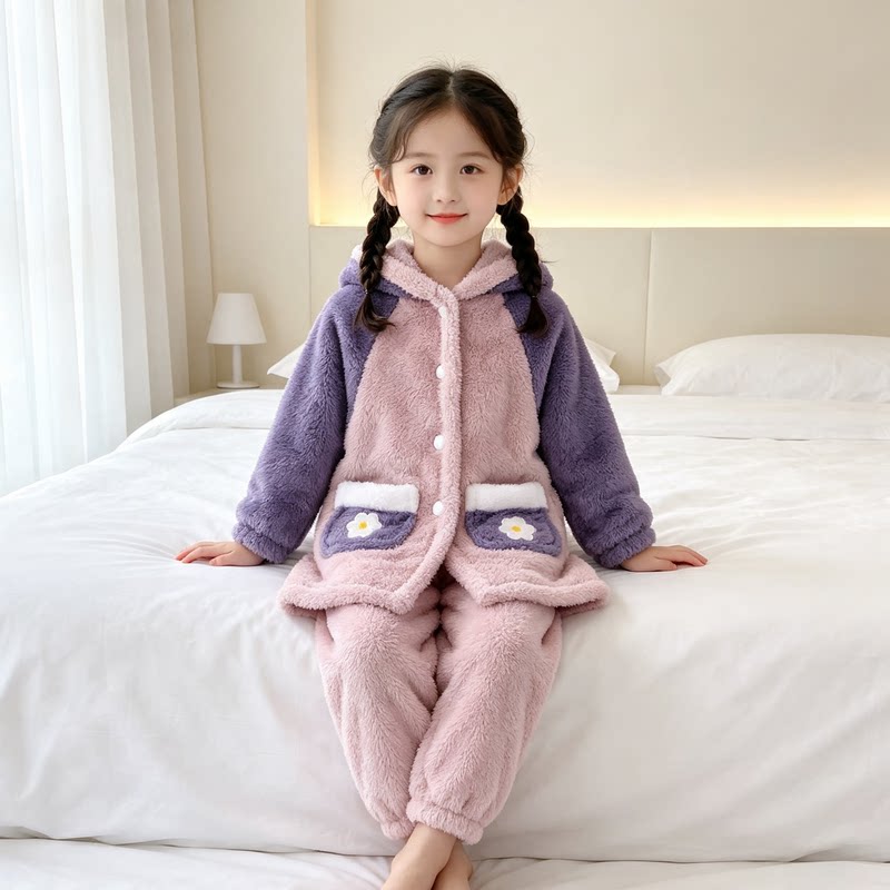 家居服睡衣套装单层带帽中长款
