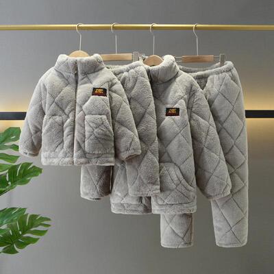 三层加厚儿童亲子装拉链中大睡衣