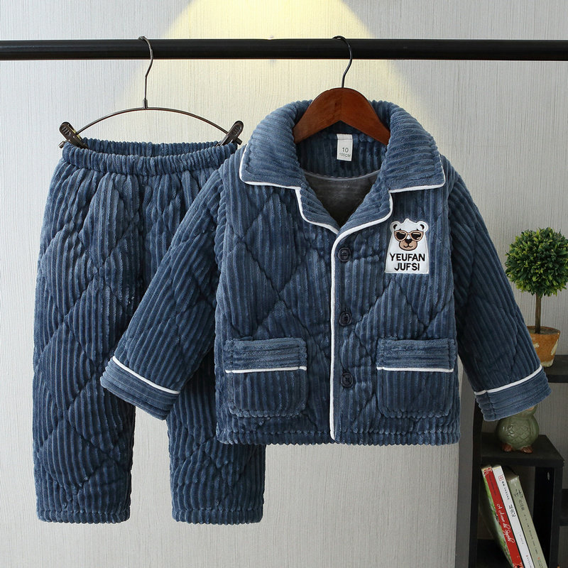 儿童睡衣条纹法兰绒三层加厚夹棉男童宝宝翻领小中大童保暖家居服,童装/婴儿装/亲子装,家居服套装,淘宝优惠券,粉丝福利购,淘宝优惠卷