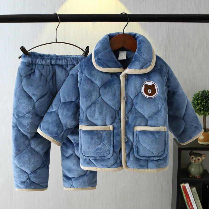 冬季儿童睡衣加厚男童夹棉女宝宝