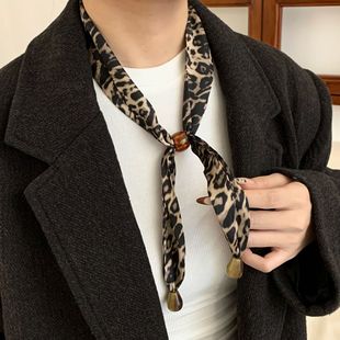 豹纹丝巾项链新款 项饰可调节挂脖配饰毛衣链腰链腰带 高级感时尚