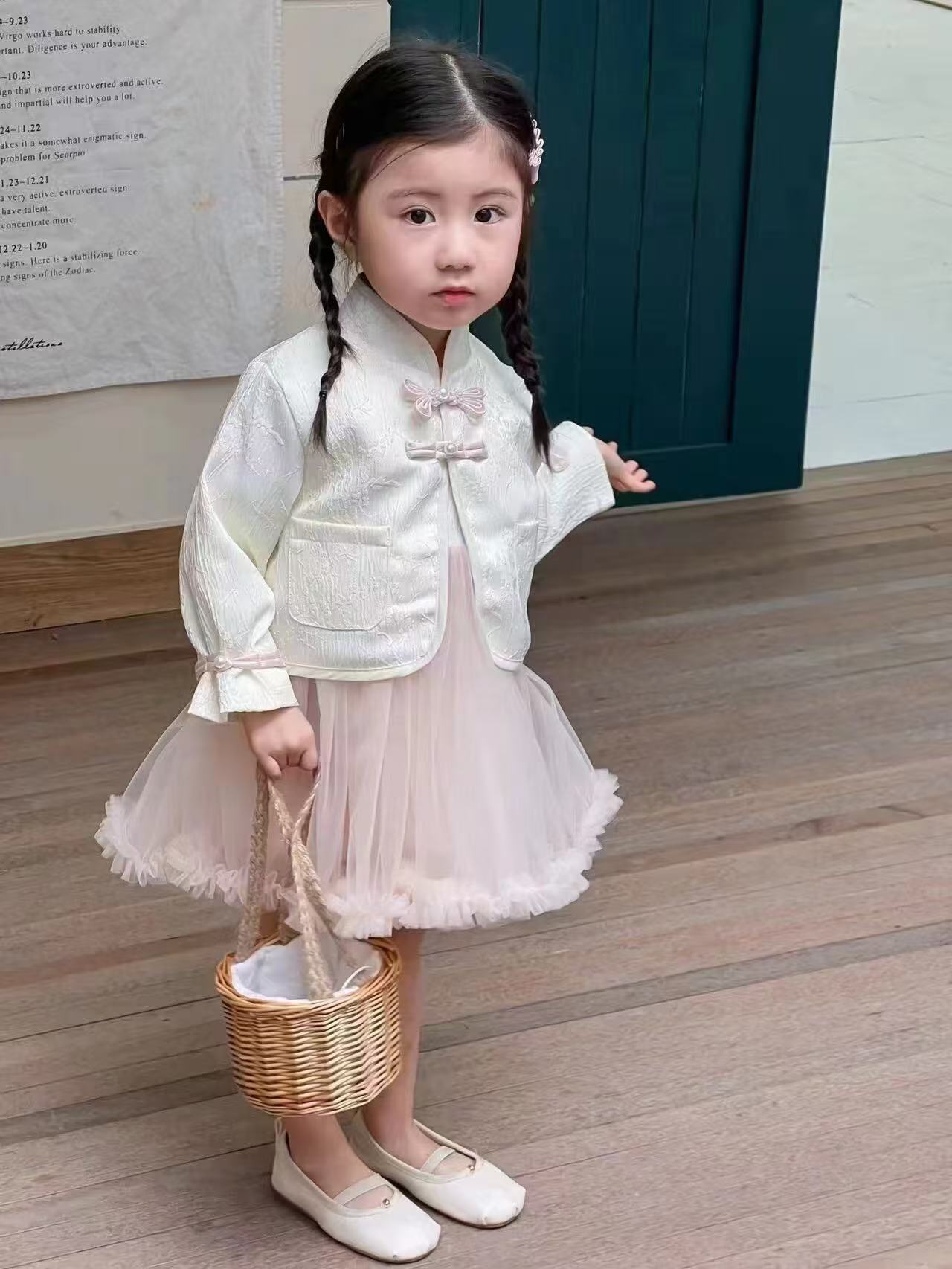 女童连衣裙春装洋气儿童国风公主裙宝宝一周岁礼服网纱套装裙春秋