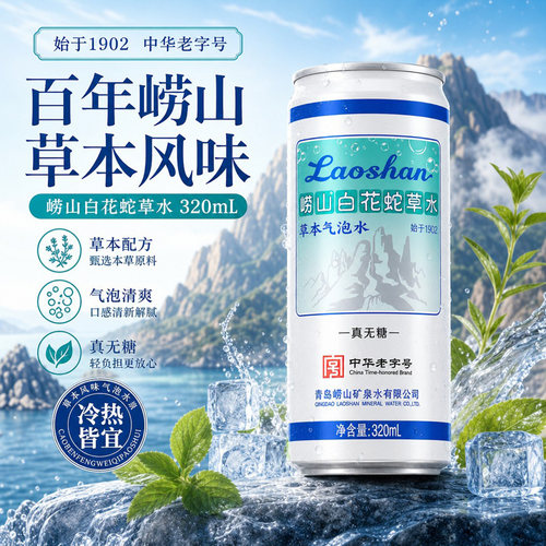 崂山白花蛇草水320ml植物萃取草本饮料夏季冷藏清爽解腻解渴饮料