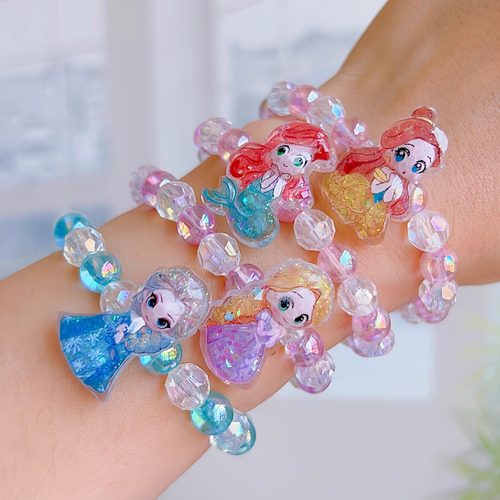 美人鱼爱莎公主女孩手链儿童手串女童可爱卡通晶透串珠饰品小礼物