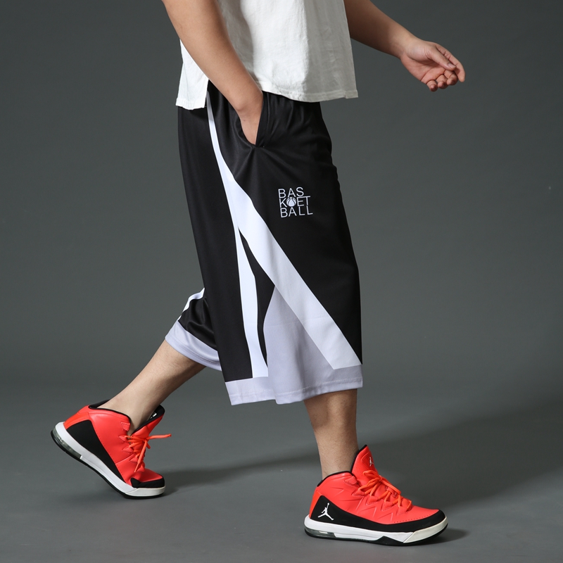 2024新款加大加肥运动中裤冰丝弹力运动篮球七分裤欧美大胖子男裤