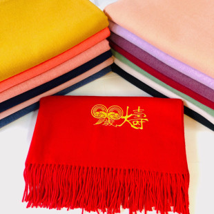 情侣纯羊毛黄色定制纯色灰色绿色彩色高端保暖羔毛本命年红色围巾