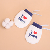 婴儿防抓手套加绒加厚棉手套抽绳系带婴儿可调节手套新生儿护手套