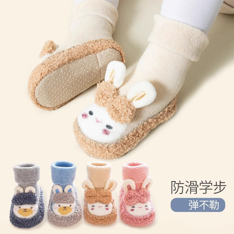 婴幼儿隔凉地板袜秋冬加厚保暖0-6月男女宝宝袜子防滑软底步前鞋