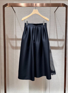 2025秋季新款高腰显瘦拼接网纱蕾丝边中长款A字半身裙女XRJ4Q09D