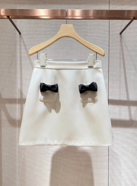 2026春季新款简约高腰拼接撞色立体蝴蝶结A字短款半身裙XSJ1Q11D