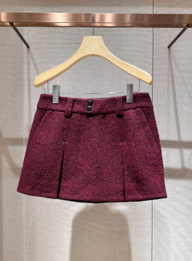 2025年冬季新款千金风高腰拼接压褶短款A字显瘦半身裙女XRJ7Q02B