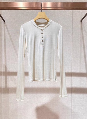 2024年秋季新款白色修身长袖薄款简约休闲针织衫打底衫女Q147004E