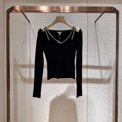 卓雅V领修身长袖针织衫