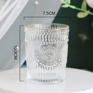 ins风网红北欧复古浮雕太阳玻璃杯子透明果汁冷饮奶茶酒杯伴手礼