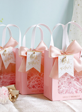 高级感结婚喜糖盒透明开窗手提伴手礼袋伴娘郎生日毛巾熊小礼物空