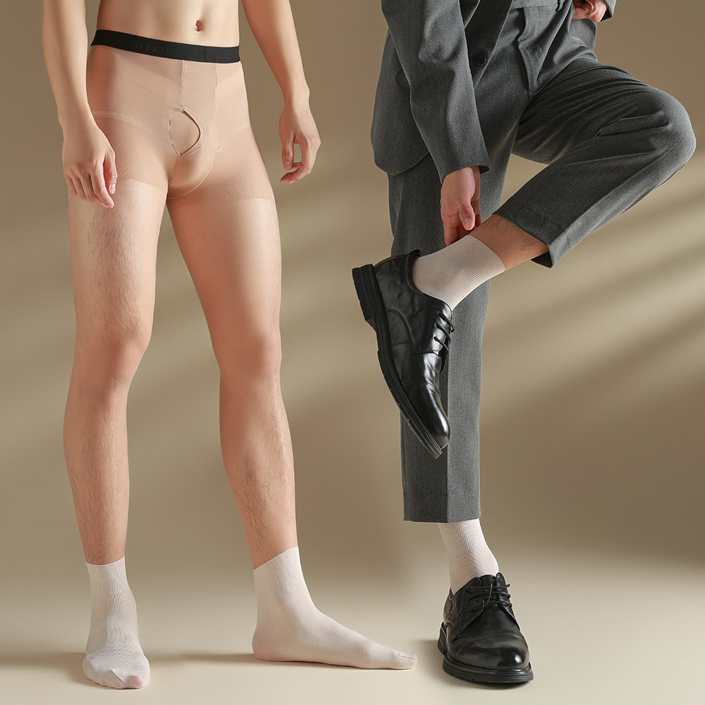男士肉丝袜拼接棉袜裸感裤里丝