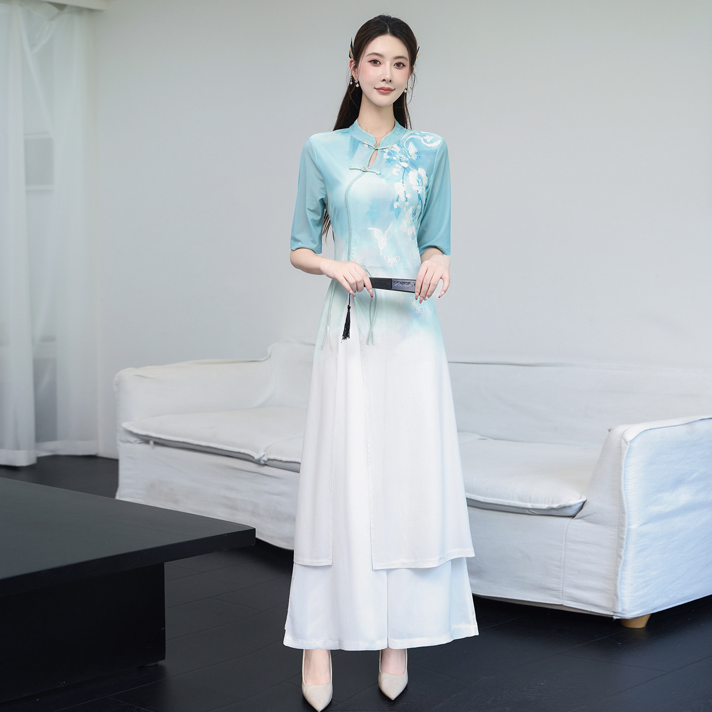 高端国风立领足浴技师工作服套装