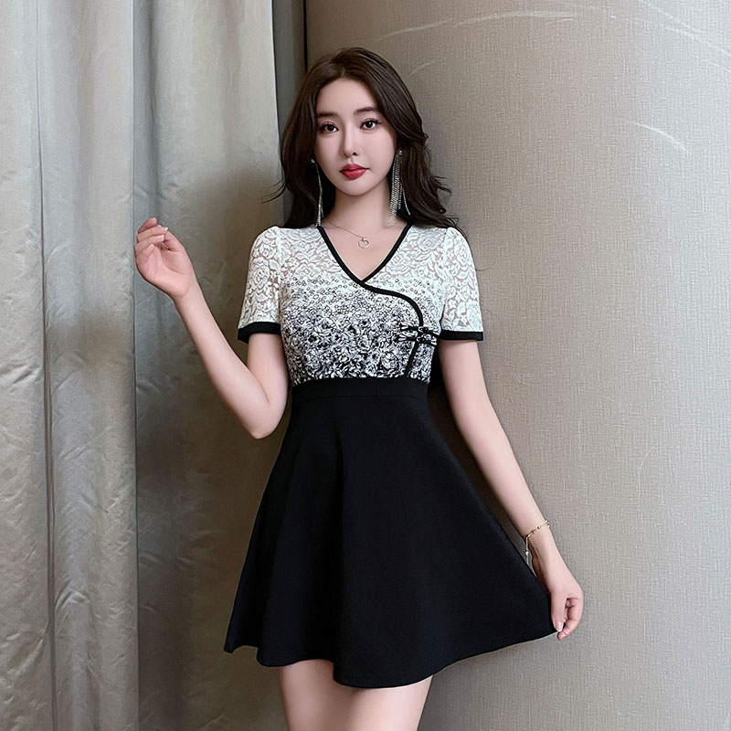 酒吧露背黑色spa短裙纯欲上班服