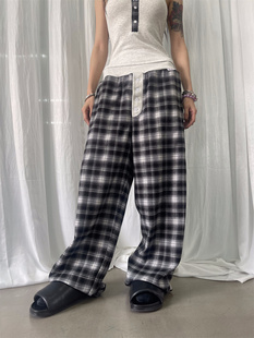 拼接格纹阔腿长裤 FOURFORTY 打工人穿搭更easy