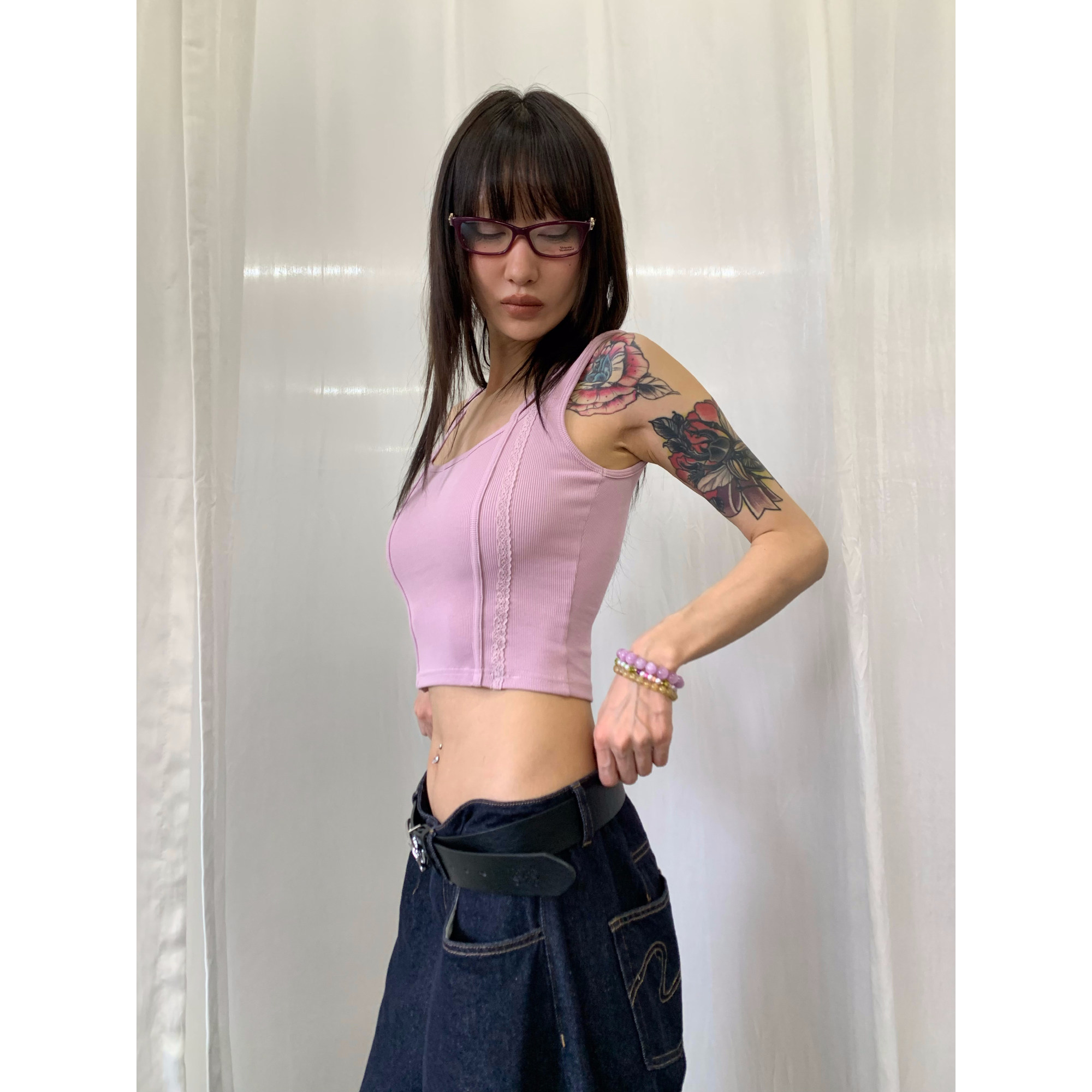 FOURFORTY  夏日海岛 基础蕾丝吊带背心 - 实物图