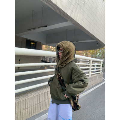 FOURFORTY  双面穿皮草帽MA1棉服